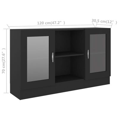 vidaXL Witryna, czarna, 120x30,5x70 cm, materiał drewnopochodny