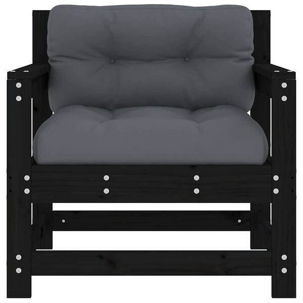 vidaXL Fotele ogrodowe z poduszkami 2 szt, czarne, lite drewno sosnowe