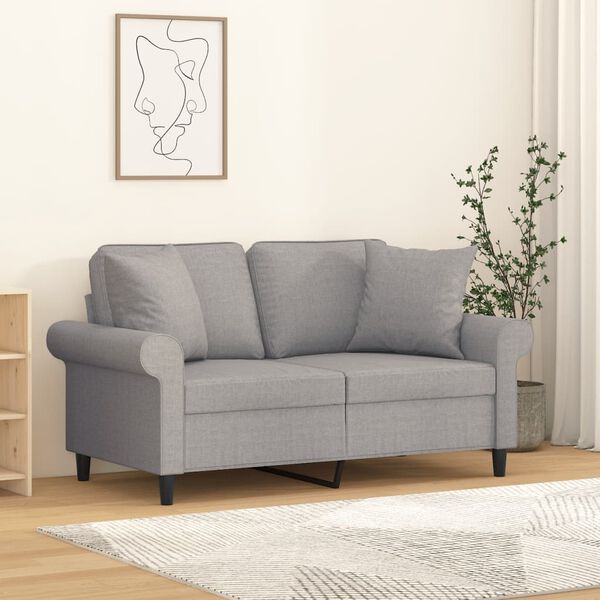 vidaXL 2-osobowa sofa z poduszkami, jasnoszara, 120 cm, tkanina