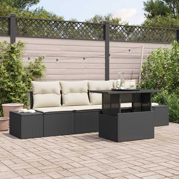 vidaXL Zestaw Sof na Ogr&oacute;d z poduszką 5 pcs Czarny i kremowy