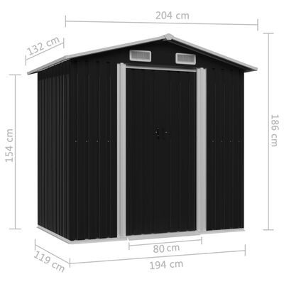 vidaXL Szopa ogrodowa, antracytowa, stalowa, 204x132x186 cm