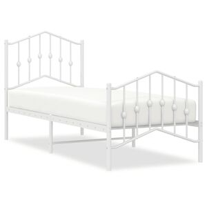 vidaXL Metalowa rama ł&oacute;żka z wezgłowiem i zan&oacute;żkiem, biała, 75x190 cm