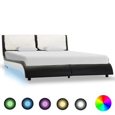 vidaXL Rama łóżka z LED, czarno-biała, sztuczna skóra, 120 x 200 cm
