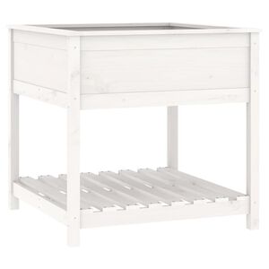 vidaXL Donica z p&oacute;łką, biała, 82,5x82,5x81 cm, lite drewno sosnowe