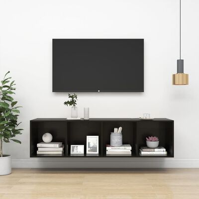 vidaXL Wisząca szafka TV, czarna, wysoki połysk, 37x37x142,5 cm