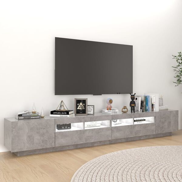 vidaXL Szafka pod TV z oświetleniem LED, szarość betonu, 260x35x40 cm