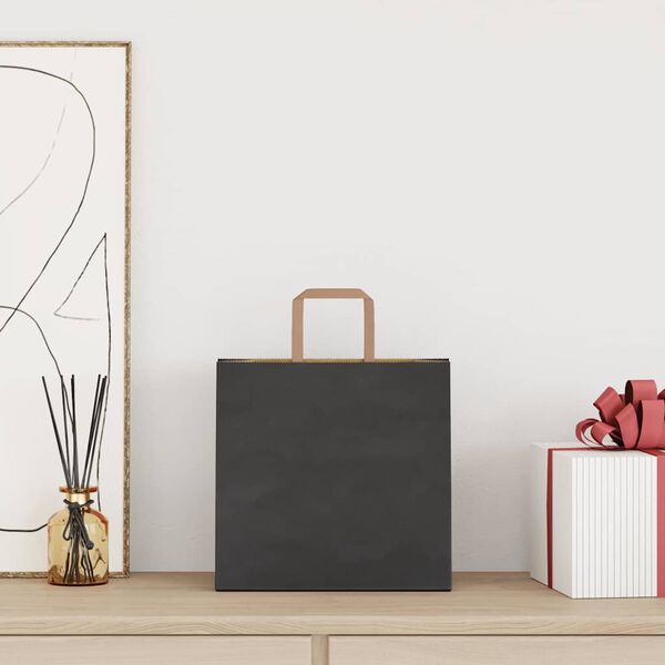 vidaXL Torby papierowe 250 szt. z uchwytami Czarne 26x17x25 cm