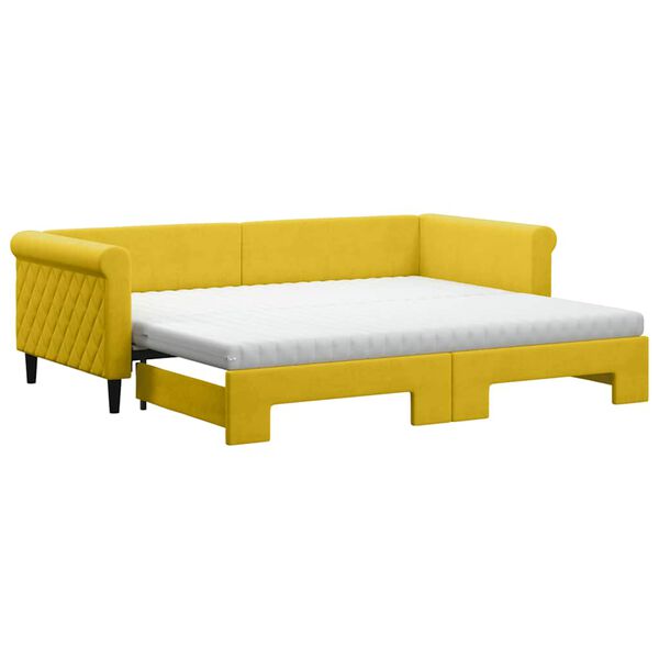 vidaXL Sofa rozsuwana z materacami, ż&oacute;łta, 90x200 cm, aksamit