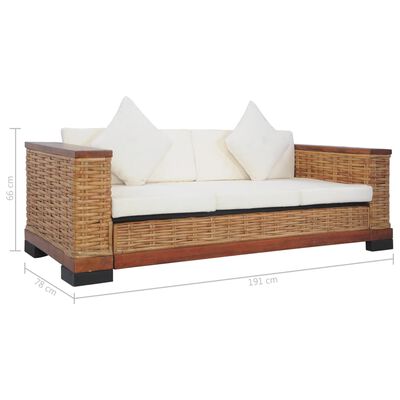 vidaXL 3-osobowa sofa z poduszkami, brązowa, naturalny rattan