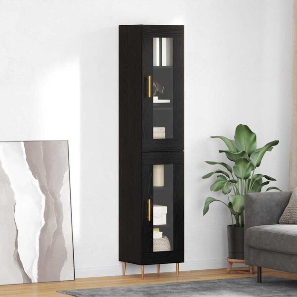 vidaXL Highboard 2 pcs Czarny Dąb Szkło
