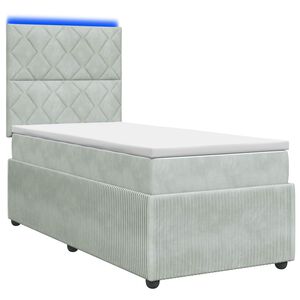 vidaXL Ł&oacute;żko z box spring LED z materacem jasnoszary 90 x 190 cm Welur