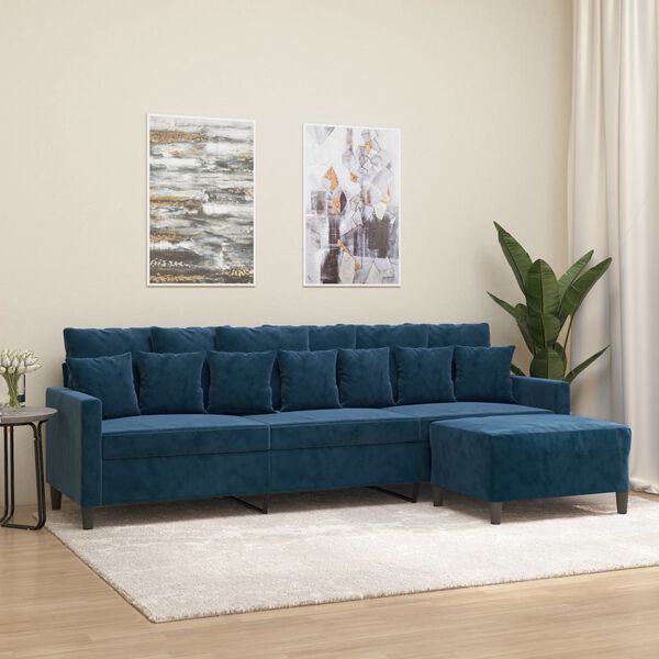 vidaXL 3-osobowa sofa z podn&oacute;żkiem, niebieska, 210 cm, aksamit