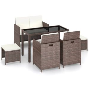vidaXL 6-cz. zestaw mebli ogrodowych z poduszkami, rattan PE, brązowy