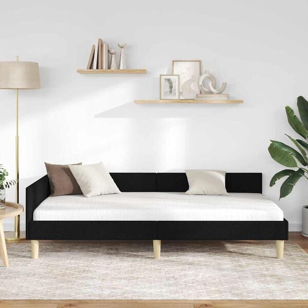 vidaXL Rama ł&oacute;żka narożnego Z zagł&oacute;wkiem Czarny 90 x 190 cm tkanina