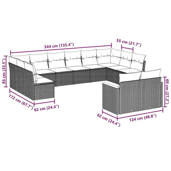 vidaXL 12-cz. zestaw mebli do ogrodu, z poduszkami, czarny, polirattan