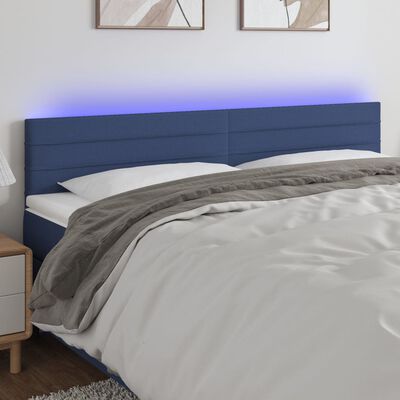 vidaXL Zagłówek do łóżka z LED, niebieski, 160x5x78/88 cm, tkanina