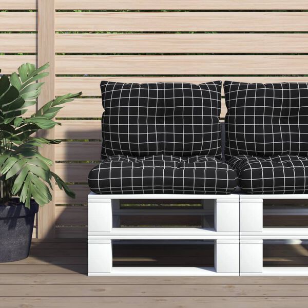 vidaXL Poduszki na palety, 2 szt., czarne w kratę, tkanina Oxford