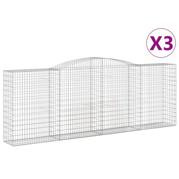 vidaXL Kosze gabionowe, 3 szt, 400x50x140/160 cm, galwanizowane żelazo