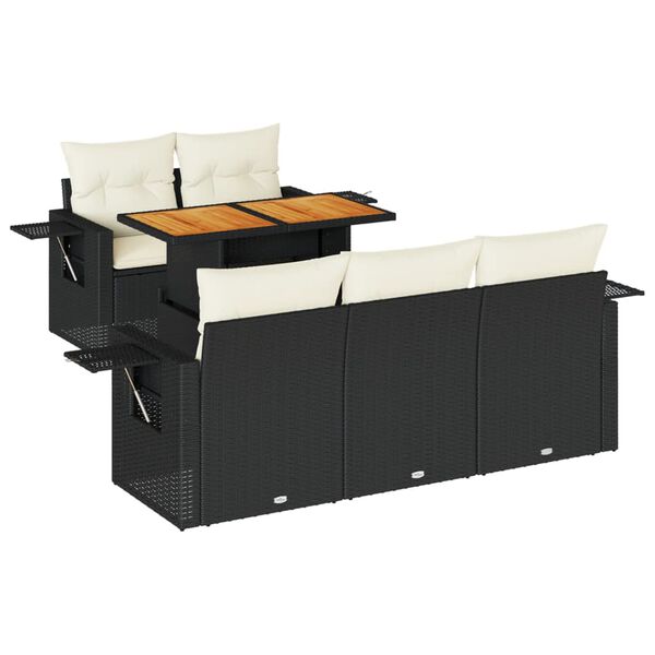 vidaXL 6-cz. zestaw mebli ogrodowych z poduszkami, czarny polirattan