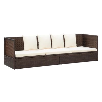 vidaXL Sofa ogrodowa z poduszkami, polirattan, brązowa