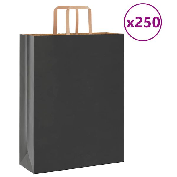 vidaXL Torby papierowe 250 szt. z uchwytami Czarne 32x12x42 cm