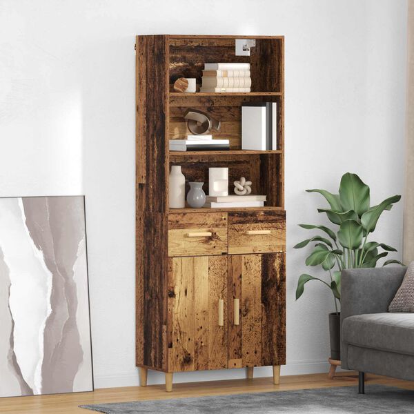 vidaXL Highboard z szufladą Stare drewno 69,5 x 32,5 x 180 cm