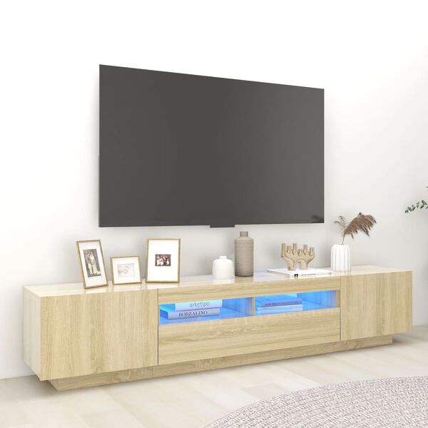 vidaXL Szafka TV z oświetleniem LED, dąb sonoma, 200x35x40 cm