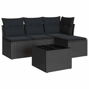 vidaXL 5-cz. zestaw wypoczynkowy do ogrodu, poduszki, czarny rattan PE