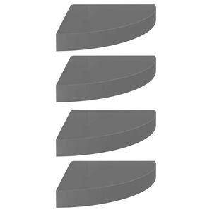 vidaXL Narożne p&oacute;łki ścienne, 4 szt., połysk, szare, 25x25x3,8 cm, MDF