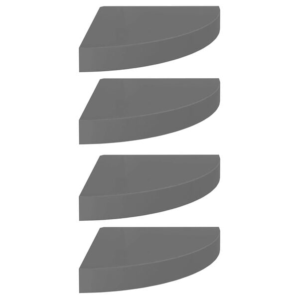 vidaXL Narożne p&oacute;łki ścienne, 4 szt., połysk, szare, 25x25x3,8 cm, MDF