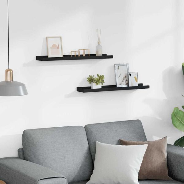 vidaXL P&oacute;łki ścienne na zdjęcia, 2 szt., czarne, 60x9x3 cm, MDF