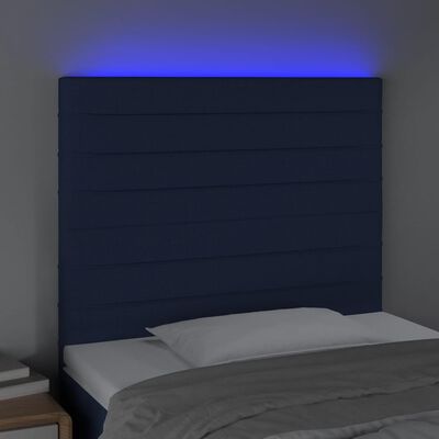 vidaXL Zagłówek do łóżka z LED, niebieski, 100x5x118/128 cm, tkanina