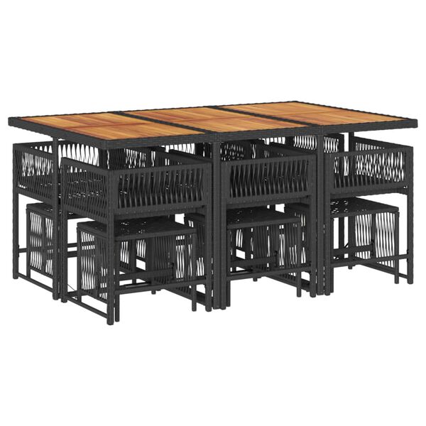 vidaXL 11-cz. zestaw mebli do ogrodu, z poduszkami, czarny rattan PE