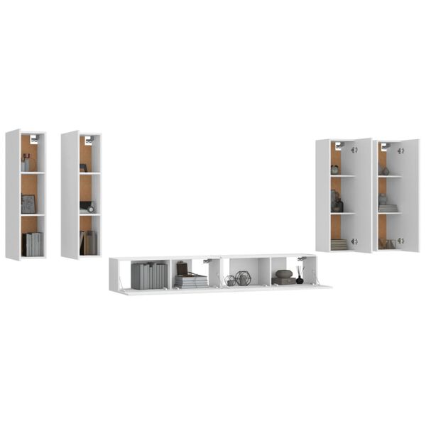 vidaXL Zestaw 6 szafek telewizyjnych, biały, materiał drewnopochodny