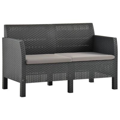 vidaXL 2-osobowa sofa ogrodowa z poduszkami, antracytowa, rattan PP