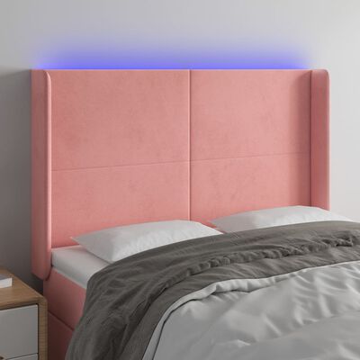 vidaXL Zagłówek do łóżka z LED, różowy, 147x16x118/128 cm, aksamit