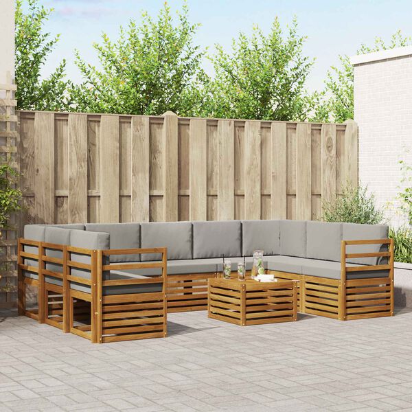 vidaXL Zestawy sof 10 pcs Naturalny i Jasny Szary Lite Drewno Akacji