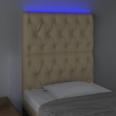 vidaXL Zagłówek do łóżka z LED, kremowy, 80x7x118/128 cm, tkanina