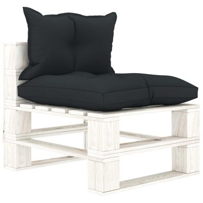 vidaXL Ogrodowa sofa 3-osobowa z palet, antracytowe poduszki, drewno