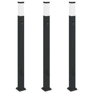 vidaXL Lampy słupkowe z czujnikiem i gniazdkiem 3 szt. 110 cm, czarne, IP44