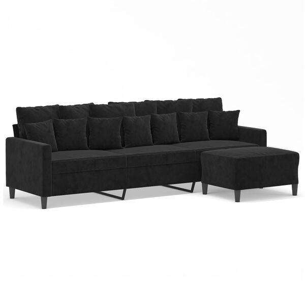 vidaXL 3-osobowa sofa z podn&oacute;żkiem, czarna, 210 cm, aksamit