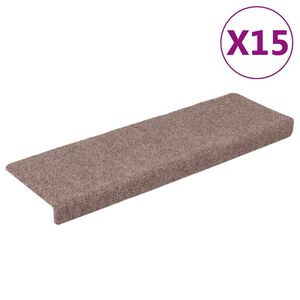 vidaXL Maty na schody samoprzylepne 15 szt. 65x21x4 cm jasnobrązowe, prostokątne krawędzie