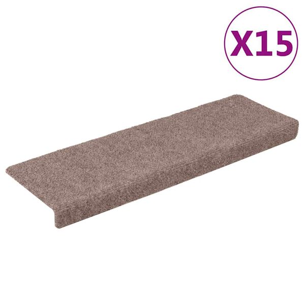 vidaXL Maty na schody samoprzylepne 15 szt. 65x21x4 cm jasnobrązowe, prostokątne krawędzie