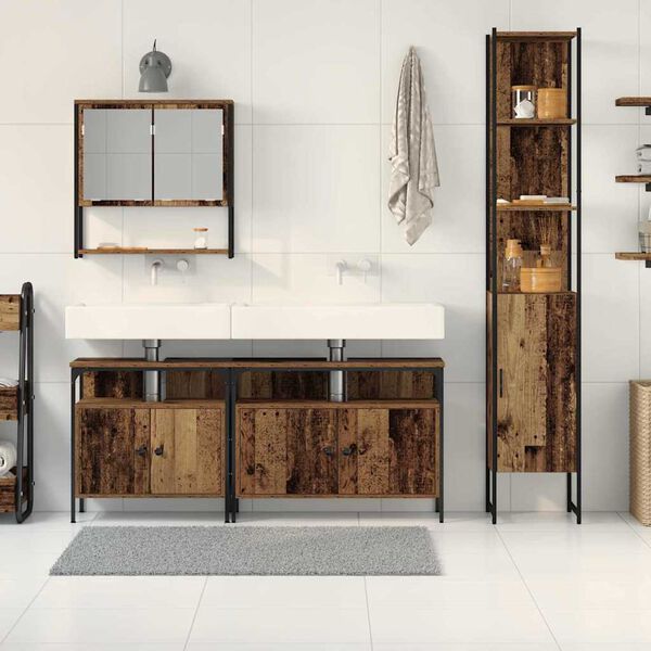 vidaXL Zestaw mebli łazienkowych z p&oacute;łką z drzwiami 4 pcs Stare drewno