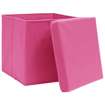 vidaXL Pudełka z pokrywami, 10 szt., różowe, 32x32x32 cm, tkanina