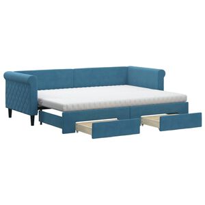 vidaXL Sofa rozsuwana z szufladami, niebieska, 80x200 cm, aksamit