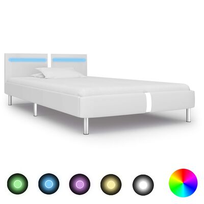 vidaXL Rama łóżka LED, biała, sztuczna skóra, 90 x 200 cm