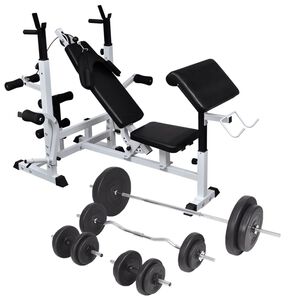 vidaXL Ławka do ćwiczeń ze stojakiem, sztangami i hantlami, 90 kg