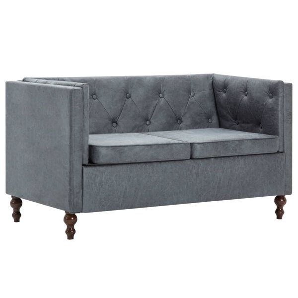 vidaXL Sofa 2-osobowa w stylu Chesterfield, materiałowa, szara