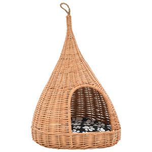 vidaXL Domek dla kota z poduszką, 40x60 cm, naturalna wiklina, tipi
